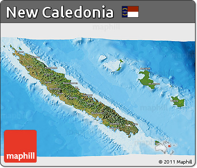 Satellite 3D Map of New Caledonia, single color outside, bathymetry sea, shaded relief sea