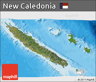 Satellite 3D Map of New Caledonia, single color outside, bathymetry sea, shaded relief sea