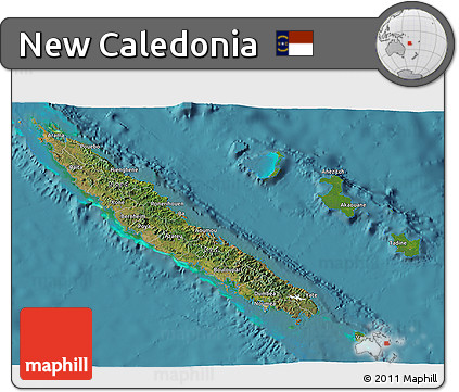 Satellite 3D Map of New Caledonia, single color outside