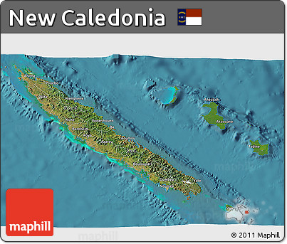 Satellite 3D Map of New Caledonia, single color outside
