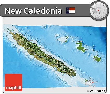 Satellite 3D Map of New Caledonia, single color outside, shaded relief sea