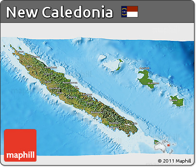 Satellite 3D Map of New Caledonia, single color outside, shaded relief sea