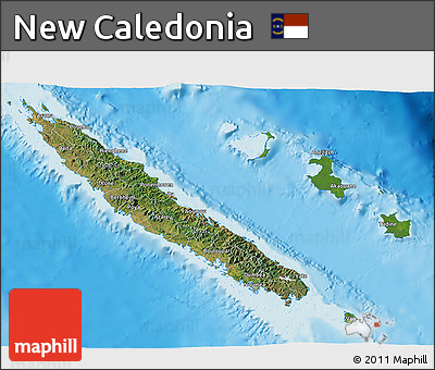 Satellite 3D Map of New Caledonia, single color outside, shaded relief sea