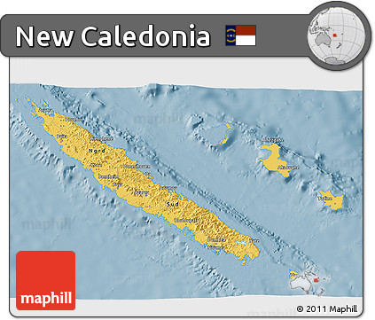 Savanna Style 3D Map of New Caledonia, single color outside