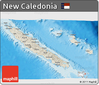 Shaded Relief 3D Map of New Caledonia, political outside, shaded relief sea