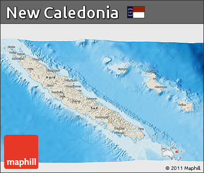 Shaded Relief 3D Map of New Caledonia, political outside, shaded relief sea