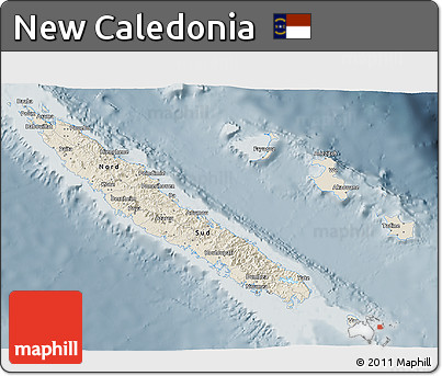 Shaded Relief 3D Map of New Caledonia, semi-desaturated