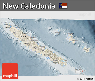 Shaded Relief 3D Map of New Caledonia, semi-desaturated