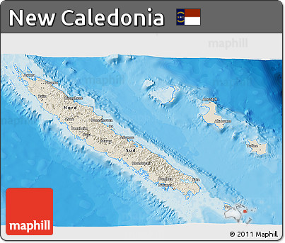 Shaded Relief 3D Map of New Caledonia, single color outside, bathymetry sea, shaded relief sea