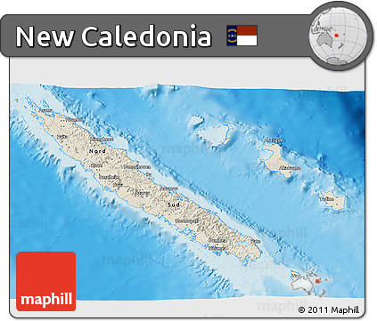 Shaded Relief 3D Map of New Caledonia, single color outside