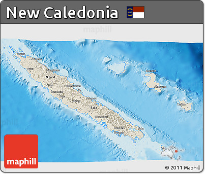 Shaded Relief 3D Map of New Caledonia, single color outside
