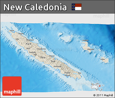 Shaded Relief 3D Map of New Caledonia, single color outside