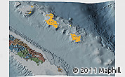 Political 3D Map of Îles Loyauté, darken, semi-desaturated