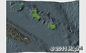 Satellite 3D Map of Îles Loyauté, darken, semi-desaturated