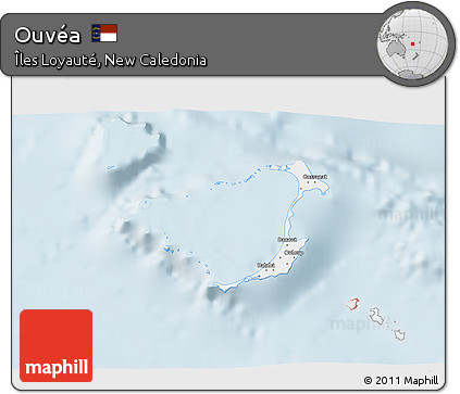 Gray 3D Map of Ouvéa, single color outside