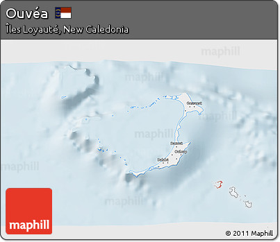 Gray 3D Map of Ouvéa, single color outside