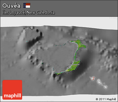 Satellite 3D Map of Ouvéa, desaturated