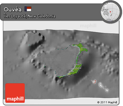 Satellite 3D Map of Ouvéa, desaturated