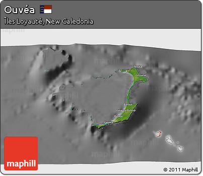 Satellite 3D Map of Ouvéa, desaturated