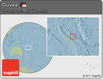 Savanna Style Location Map of Ouvéa, hill shading