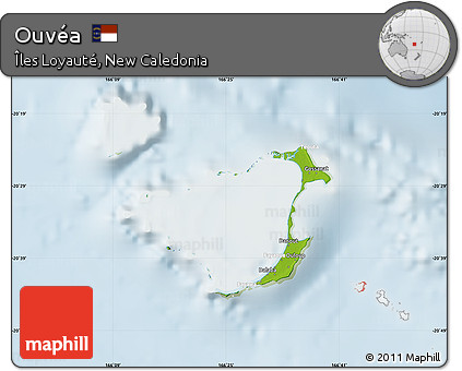 Physical Map of Ouvéa, lighten