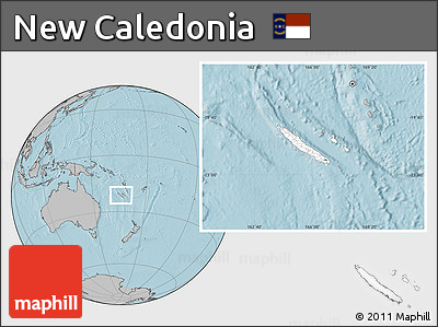 Blank Location Map of New Caledonia, gray outside, hill shading outside