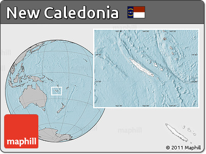 Blank Location Map of New Caledonia, gray outside, hill shading outside