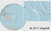 Blank Location Map of New Caledonia, gray outside, hill shading outside