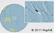 Flag Location Map of New Caledonia, savanna style outside, hill shading outside