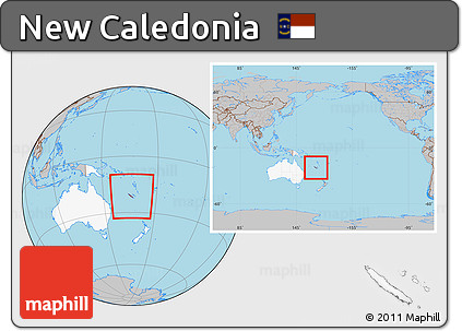Gray Location Map of New Caledonia, highlighted continent, within the entire continent