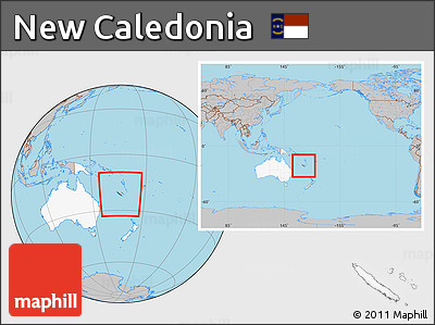 Gray Location Map of New Caledonia, highlighted continent, within the entire continent