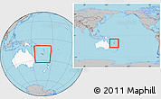 Gray Location Map of New Caledonia, highlighted continent, within the entire continent