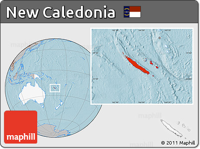 Gray Location Map of New Caledonia, highlighted continent, hill shading