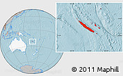 Gray Location Map of New Caledonia, highlighted continent, hill shading