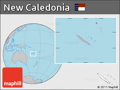 Gray Location Map of New Caledonia, hill shading inside