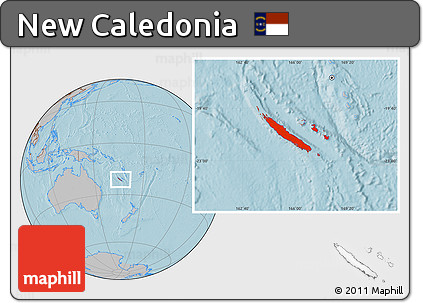 Gray Location Map of New Caledonia, hill shading