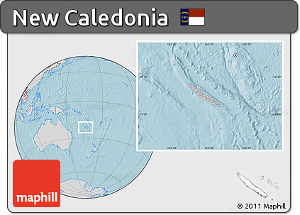 Gray Location Map of New Caledonia, lighten, desaturated, land only, hill shading