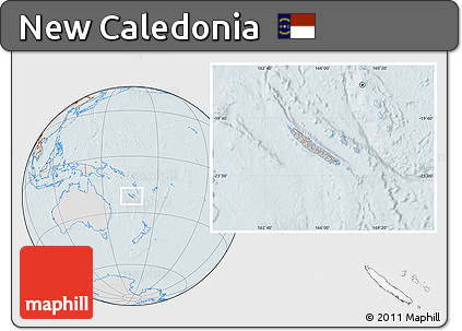 Gray Location Map of New Caledonia, lighten, hill shading