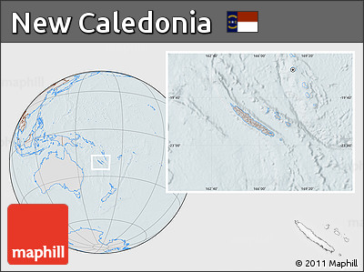 Gray Location Map of New Caledonia, lighten, hill shading