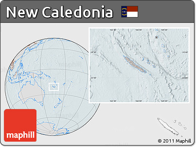 Gray Location Map of New Caledonia, lighten, hill shading