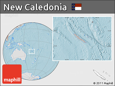 Gray Location Map of New Caledonia, lighten, land only, hill shading