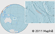 Gray Location Map of New Caledonia, lighten, land only, hill shading