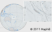 Gray Location Map of New Caledonia, lighten, semi-desaturated, hill shading