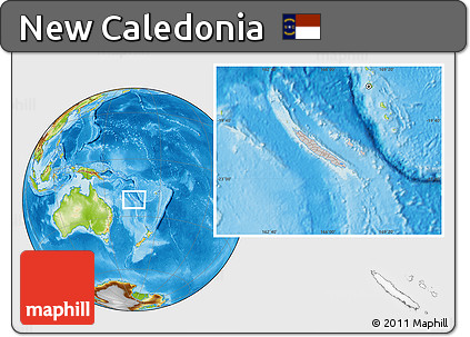 Gray Location Map of New Caledonia, physical outside