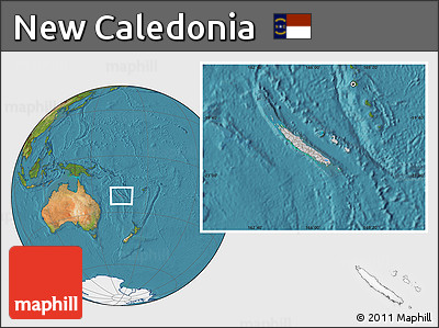 Gray Location Map of New Caledonia, satellite outside, hill shading