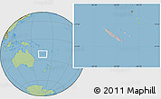 Gray Location Map of New Caledonia, savanna style outside, hill shading inside