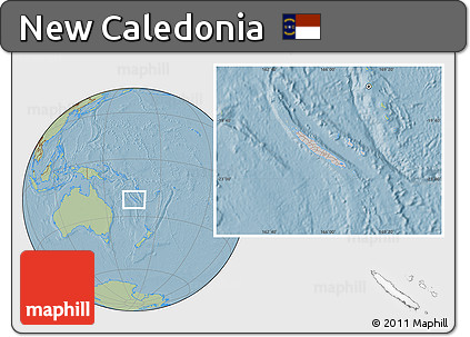 Gray Location Map of New Caledonia, savanna style outside, hill shading outside