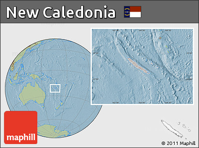 Gray Location Map of New Caledonia, savanna style outside, hill shading outside
