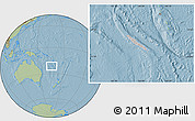 Gray Location Map of New Caledonia, savanna style outside, hill shading outside