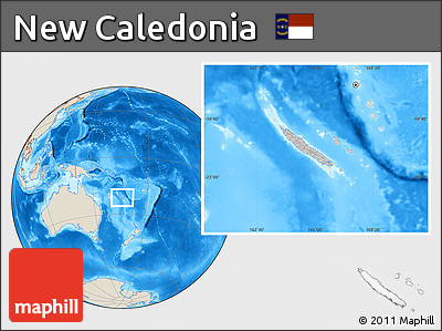 Gray Location Map of New Caledonia, shaded relief outside